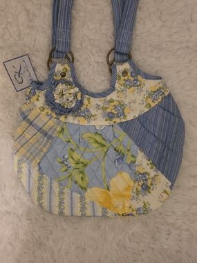 April Cornell Floral Quilted Tote in Blue & Yellow NWT
